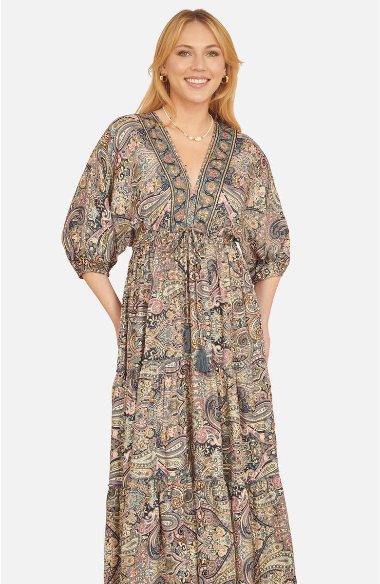 Yumi Paisley Print Midi Kimono Dress, Alternate, color, Multi