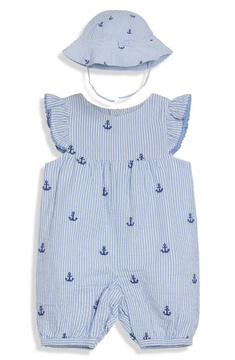 Nautical Embroidered Romper & Sun Hat Set (Baby)