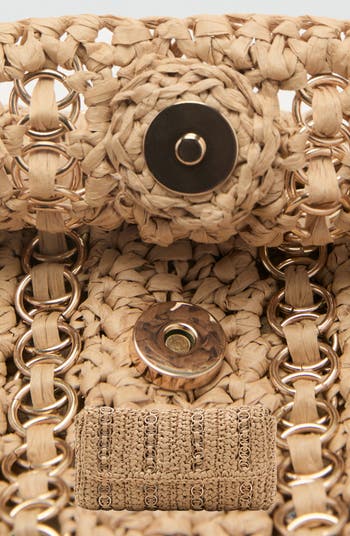 Ring Embellished Woven Straw Shoulder Bag