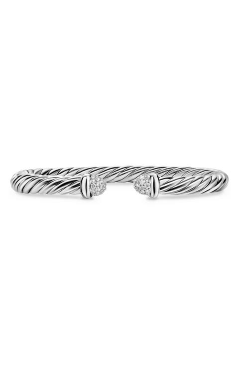 Cable Flex Bracelet in Sterling Silver with Diamond Pavé Domes, 6mm