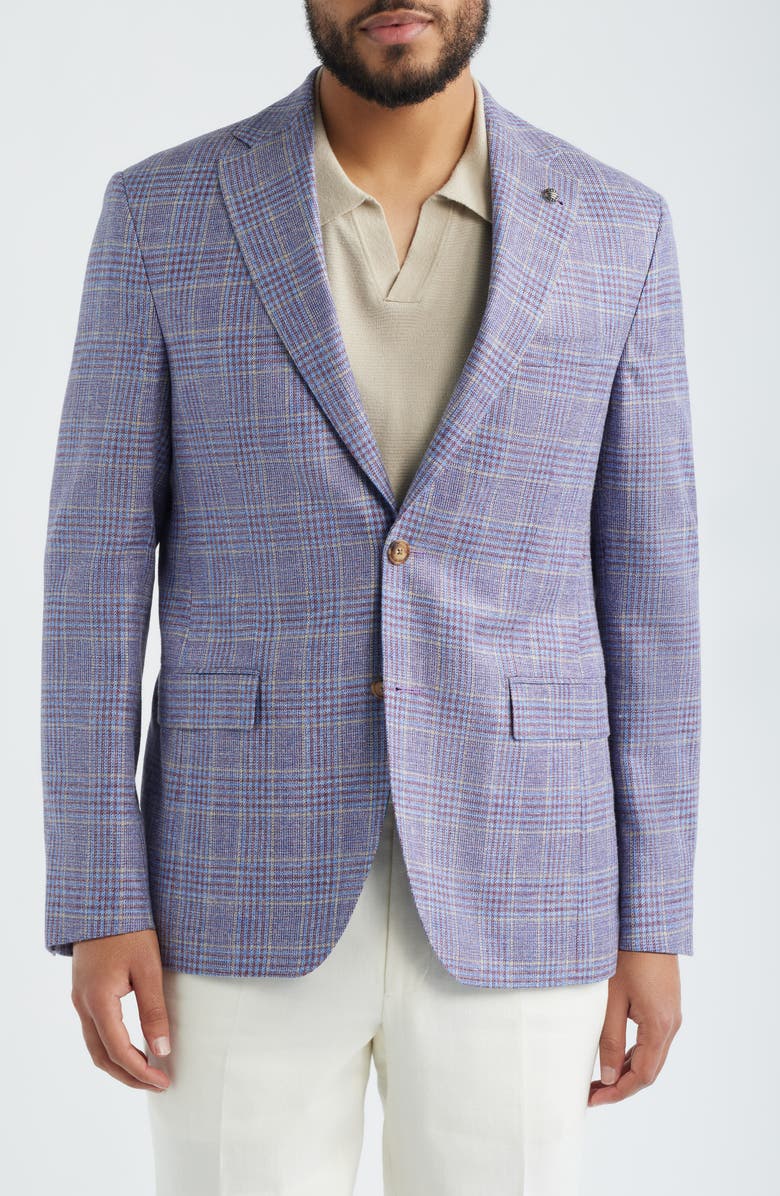 Jack Victor McAllen Berry Plaid Soft Constructed Cotton & Silk Blend Sport Coat, Alternate, color, Berry