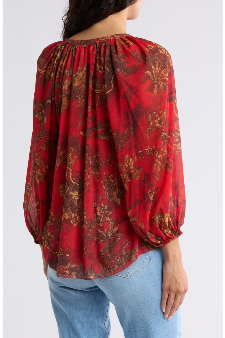 Teagan Balloon Sleeve Button-Up Top, Alternate, color, HIGH RISK RED JUNGLE TOILE