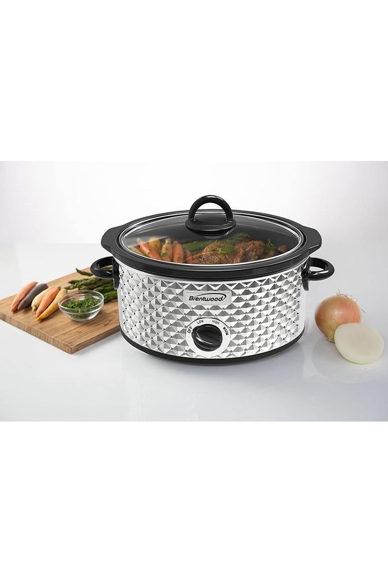 3.5QT Diamond Pattern Slow Cooker, Alternate, color, White