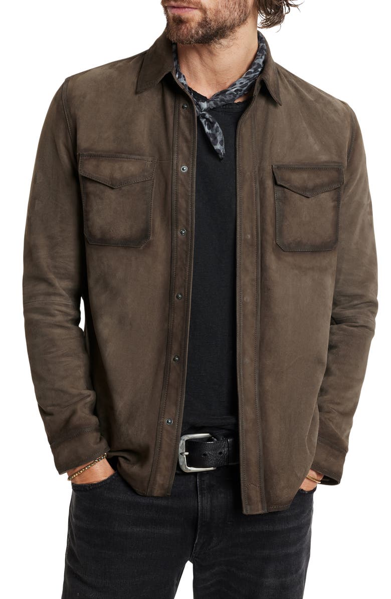 John Varvatos Izzy Suede Shirt Jacket, Main, color, Earth Brown