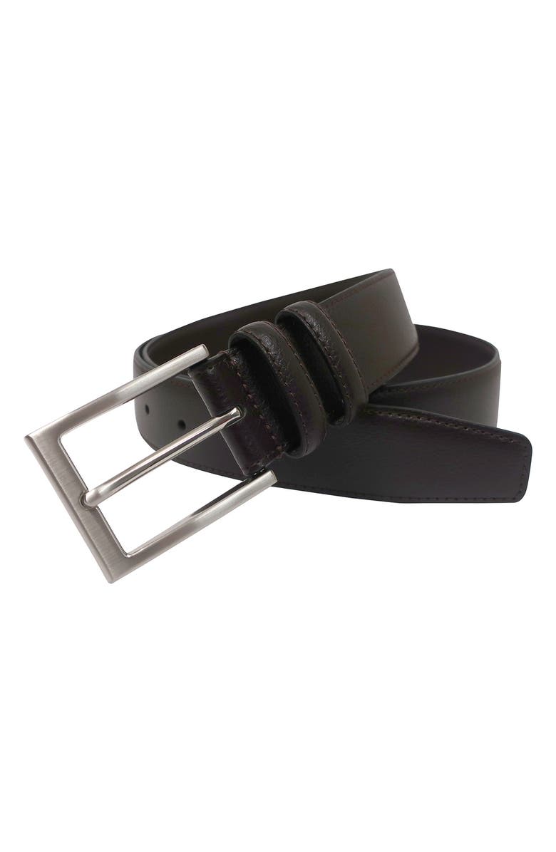 Brooks Brothers Stitched Pebble Leather Belt, Alternate, color, Brown