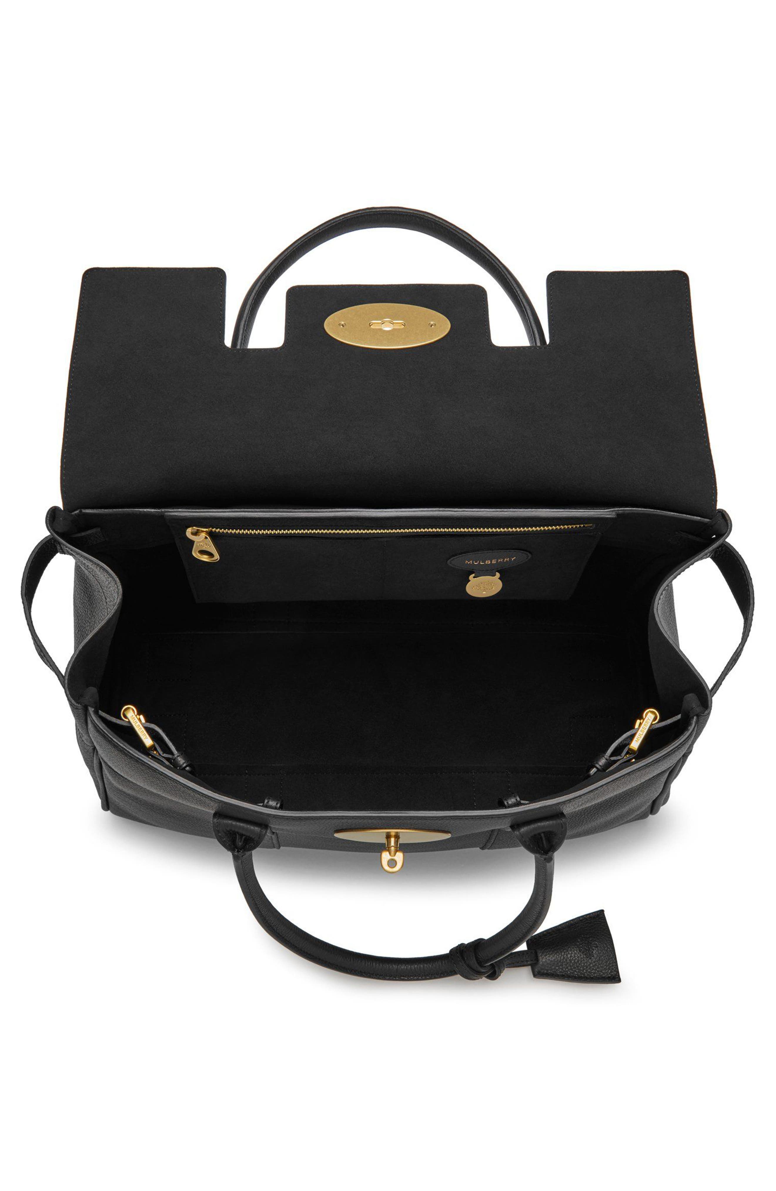 Mulberry Bayswater Grained Leather Satchel, Alternate, color, Black/ Brass