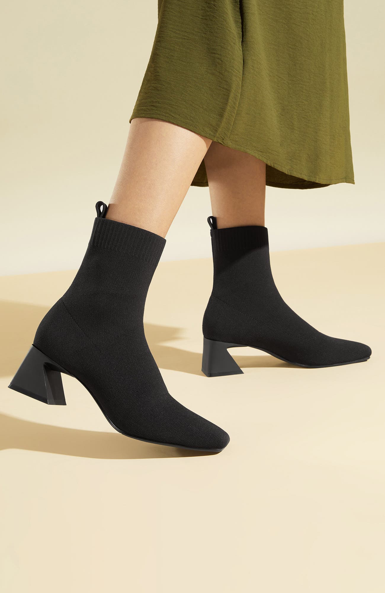 VIVAIA Square-Toe Water-Repellent Heeled Boots, Alternate, color, Black