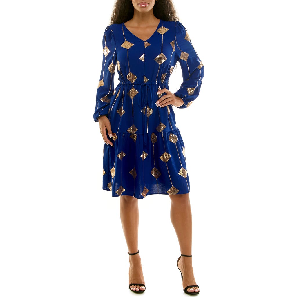 Nina Leonard Balloon Sleeve Drawstring Minidress In Animal Print