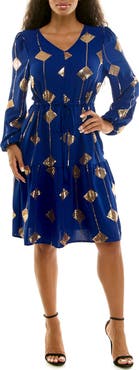Nina Leonard Balloon Sleeve Drawstring Dress