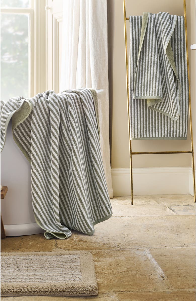 CHRISTY Portobello Stripe Coastal Inspired Hand Towels, Alternate, color, Sage