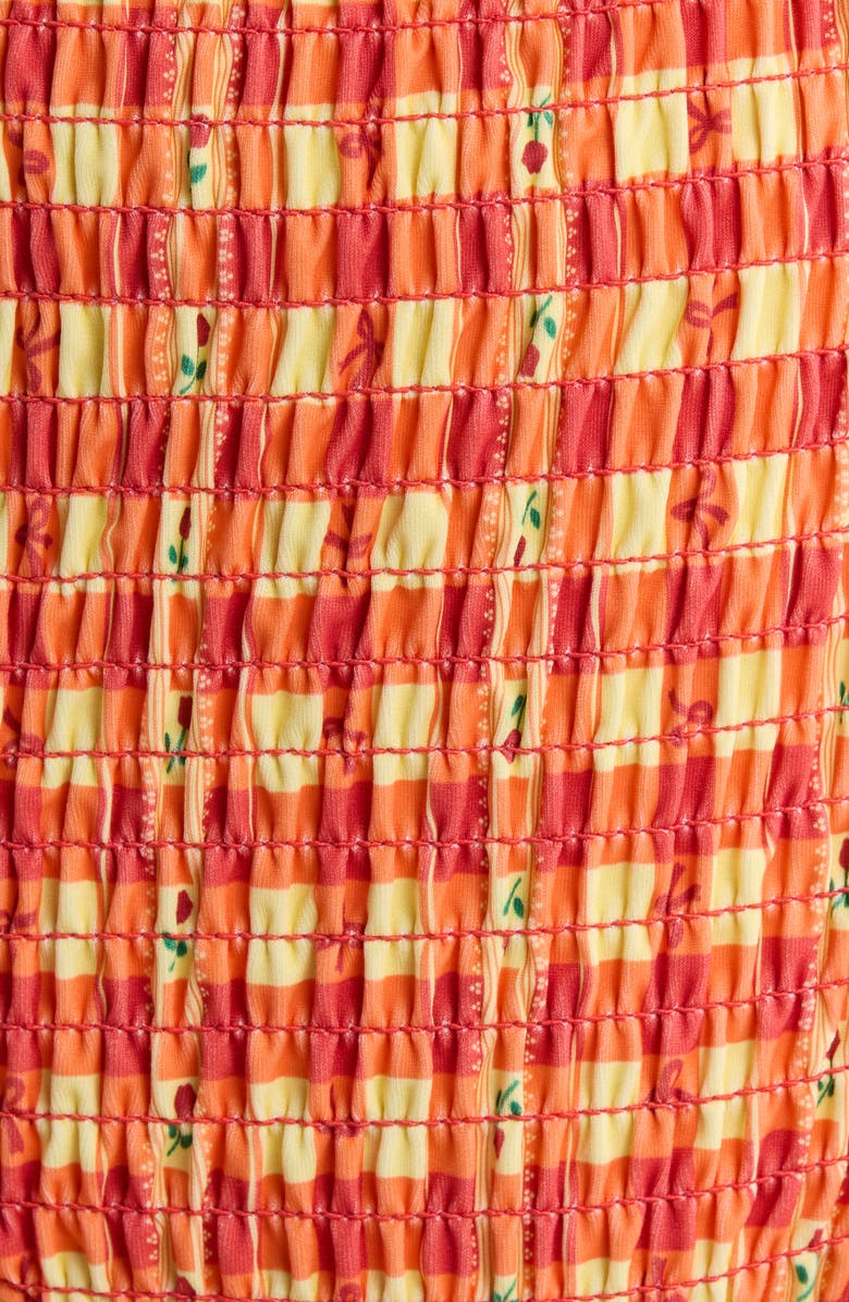 Damson Madder Bow Smocked High Waist Bikini Bottoms, Alternate, color, 