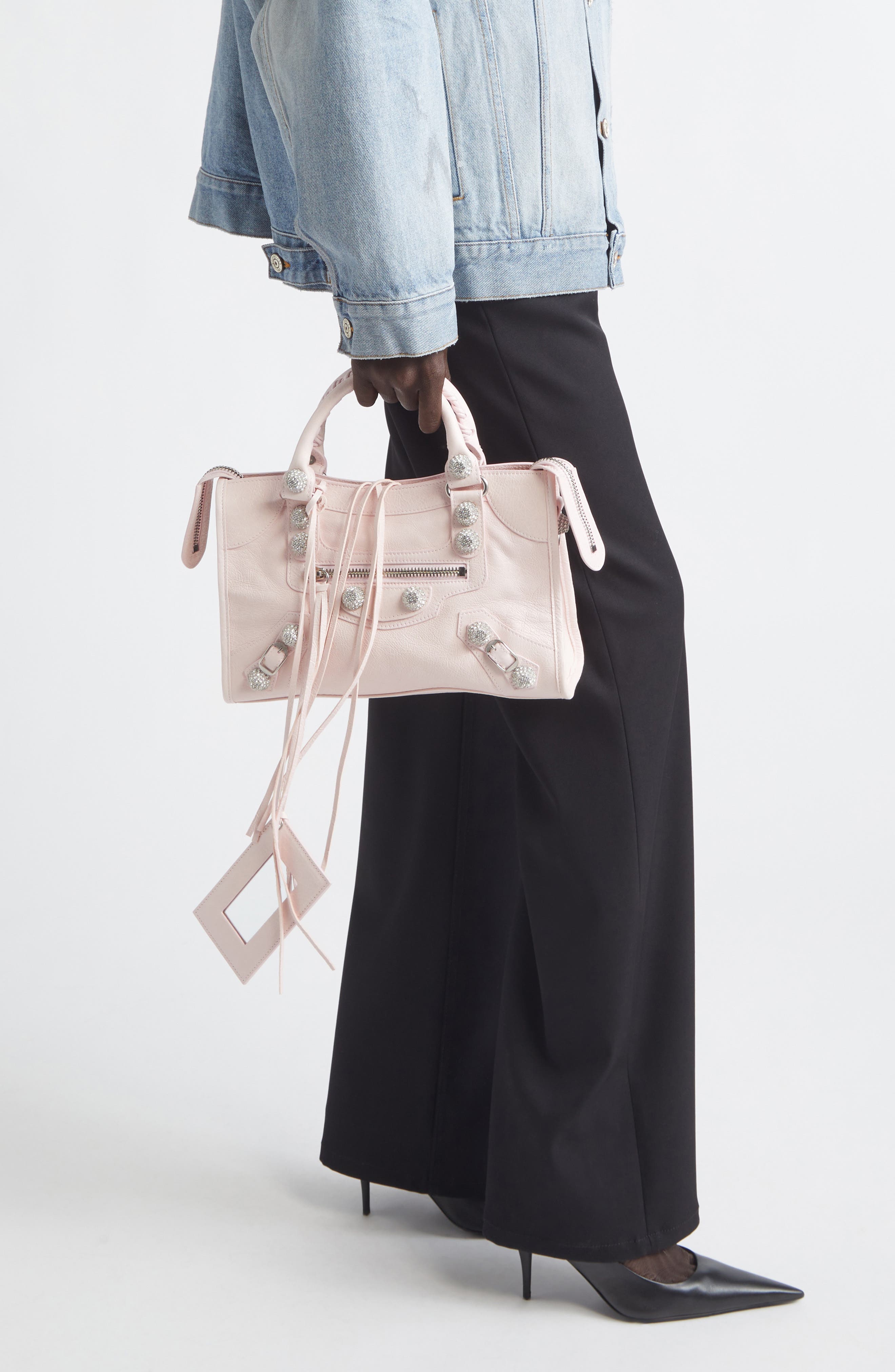 Small Le City Giant Stud Leather Top Handle Bag, Alternate, color, 5723 PETAL PINK