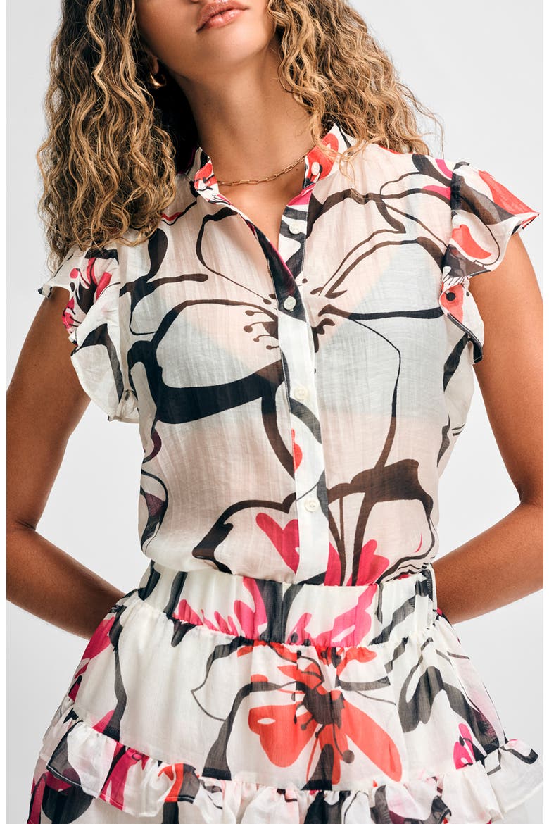 Printed Band Collar Button-Up Shirt, Alternate, color, SPLASHY FLORAL