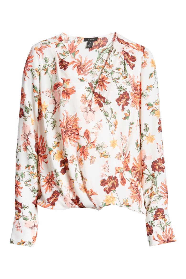Cross Front Blouse, Alternate, color, IVORY- PINK DELILA FLORAL