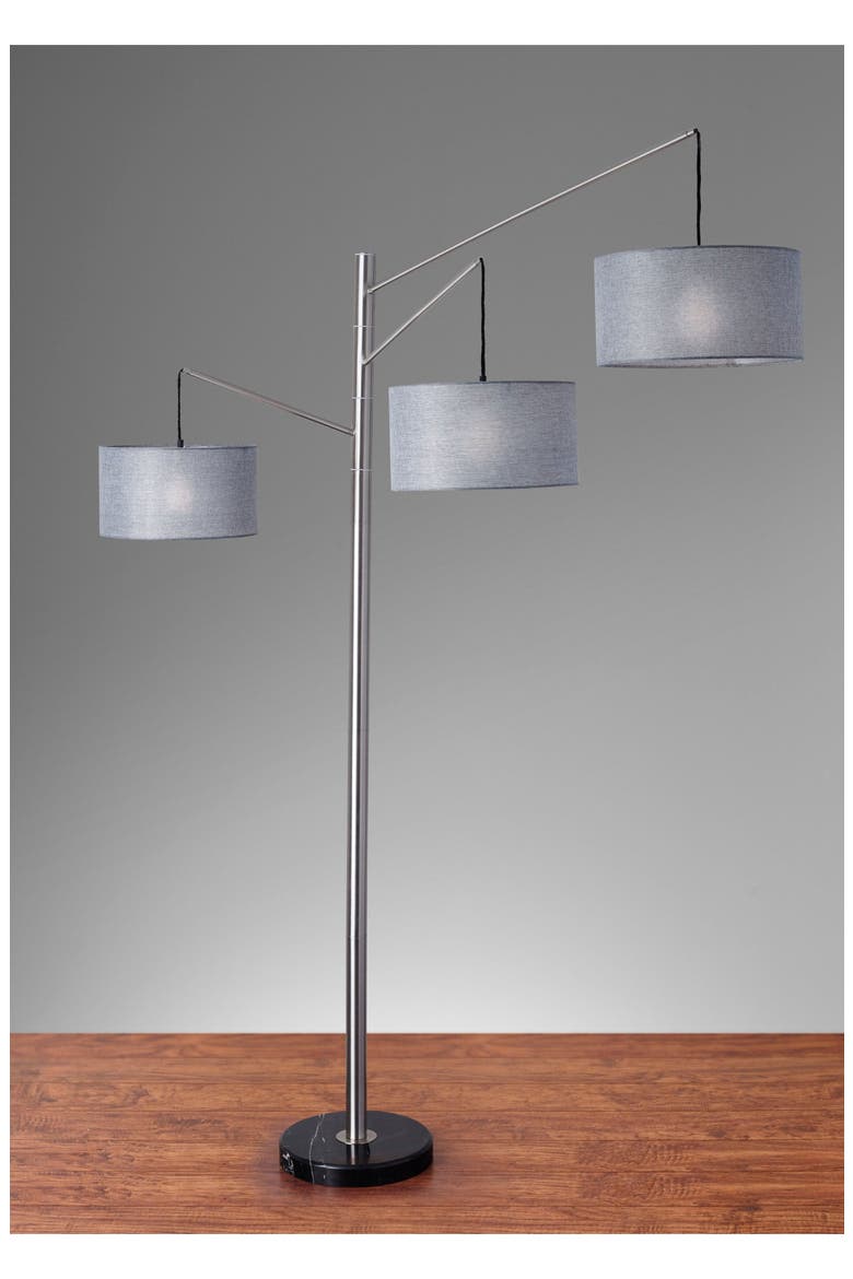Wellington 3-Arm Arc Floor Lamp, Alternate, color, BRUSHED STEEL