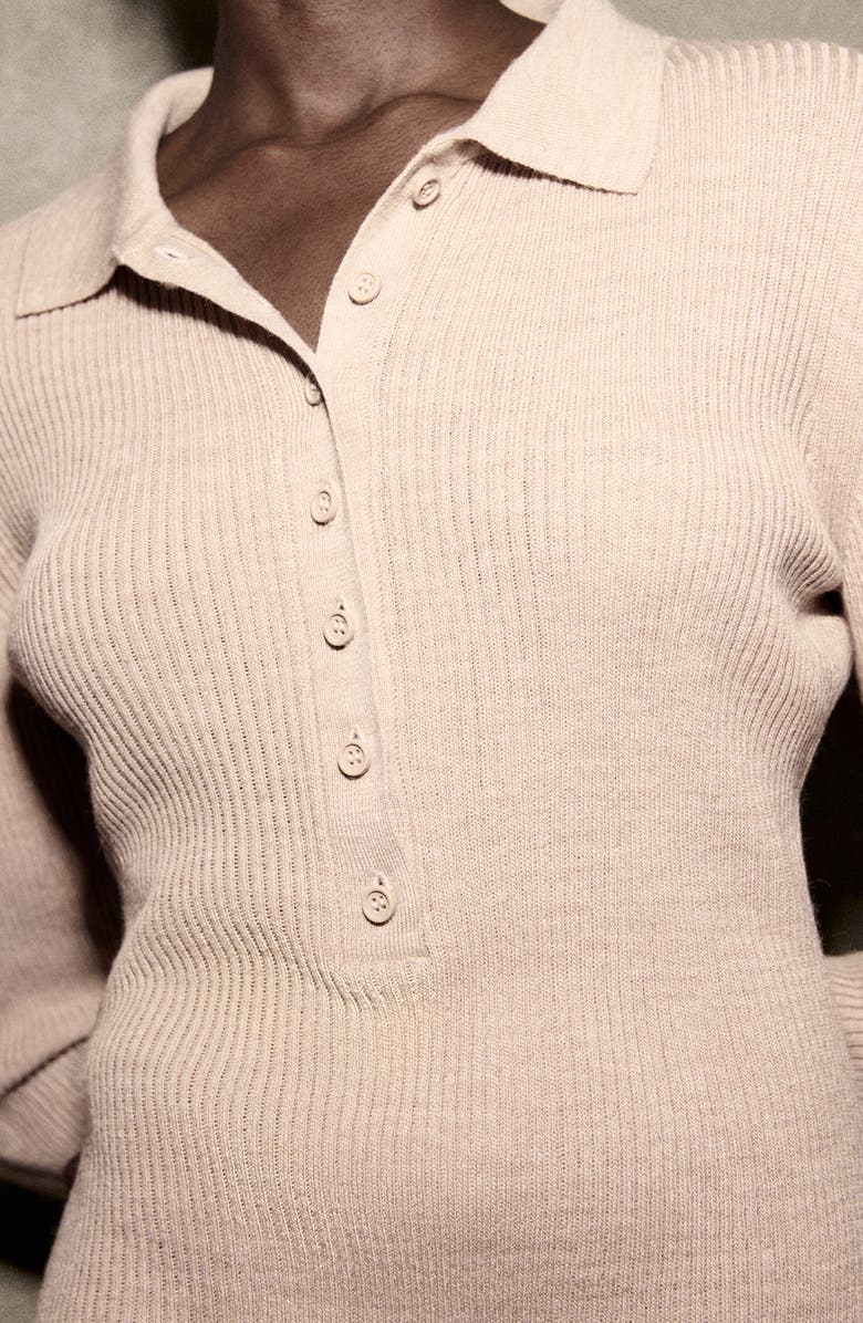 MANGO Polo Long Sleeve Rib Romper, Alternate, color, Medium Brown