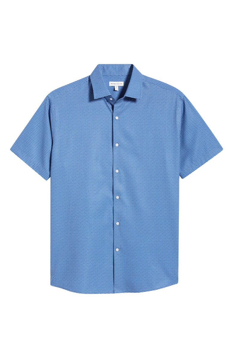 Peter Millar Jackson Microprint Short Sleeve Performance Poplin Button-Up Shirt, Alternate, color, Windsor Blue