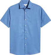 Peter Millar Jackson Microprint Short Sleeve Performance Poplin Button-Up Shirt
