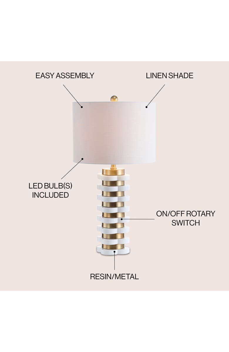 JONATHAN Y Wellington Quatrefoil Striped Resin LED Table Lamp, Alternate, color, Brass Gold
