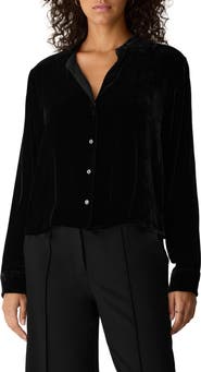 Eileen Fisher Mandarin Collar Velvet Button-Up Shirt