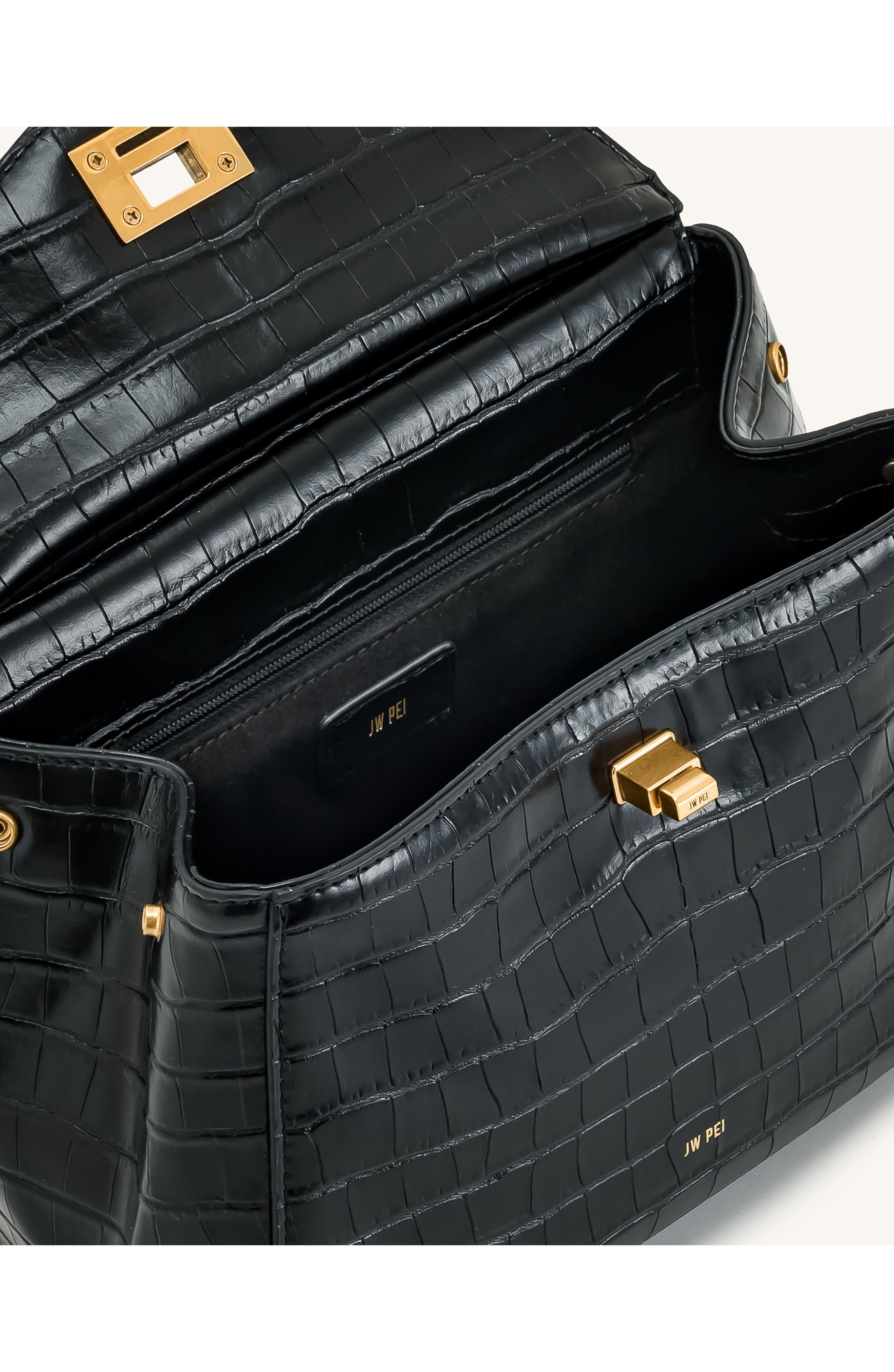 JW PEI Lucia Faux Leather Top Handle Bag, Alternate, color, Black Croc