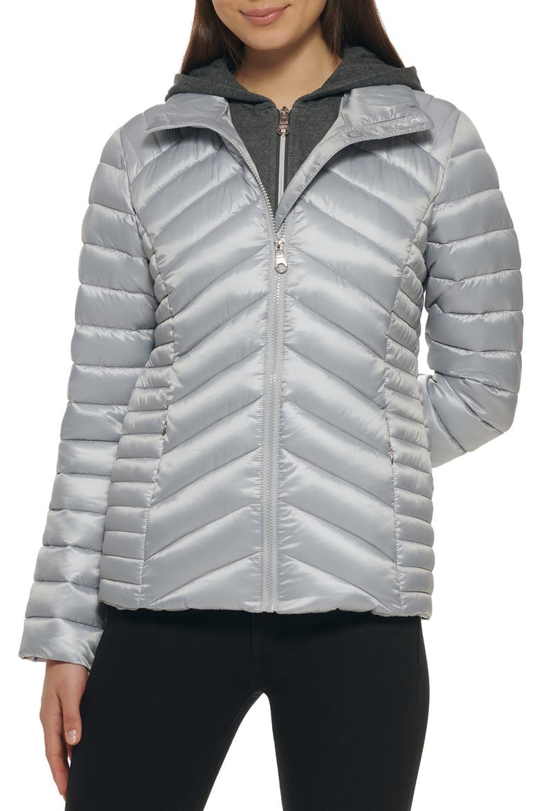 Packable Water Resistant Puffer Jacket, Main, color, SILVER