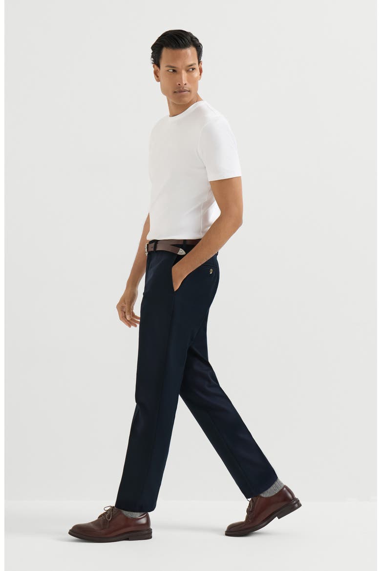 Cotton and virgin wool gabardine Italian fit trousers, Alternate, color, Blue