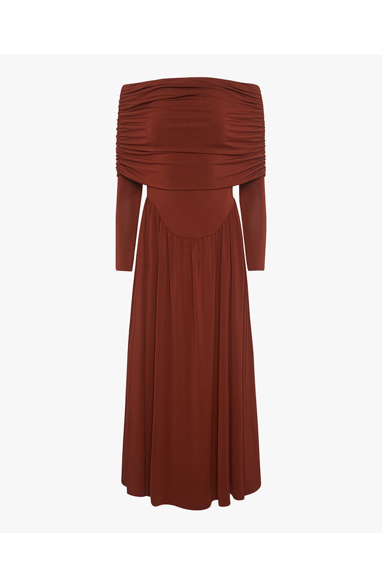 WeWoreWhat Off Shoulder Ruched Midi Dress, Alternate, color, Burgundy