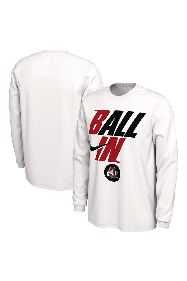 Men's Nike White Ohio State Buckeyes Ball In Bench Long Sleeve T-Shirt, Main, color, White