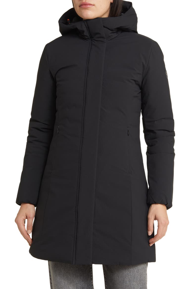 Leyla Hooded Water Repellent Insulated Recycled Polyester Coat, Main, color, BLACK