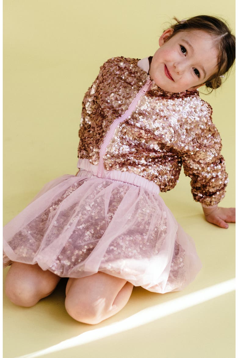 Kids' Sequin Bomber Jacket, Alternate, color, CHAMPAGNE