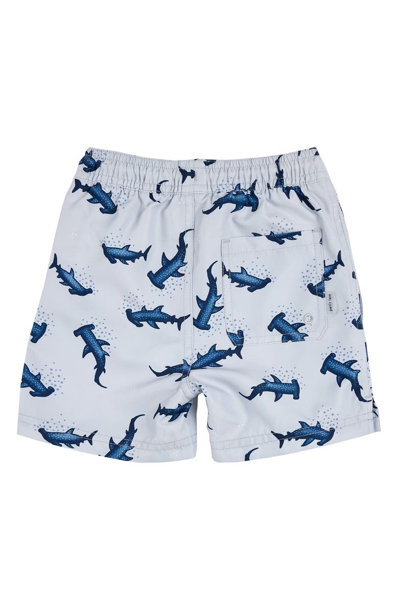 Petit Lem Kids' Hammerhead Shark Print Swim Trunks, Alternate, color, Light Grey