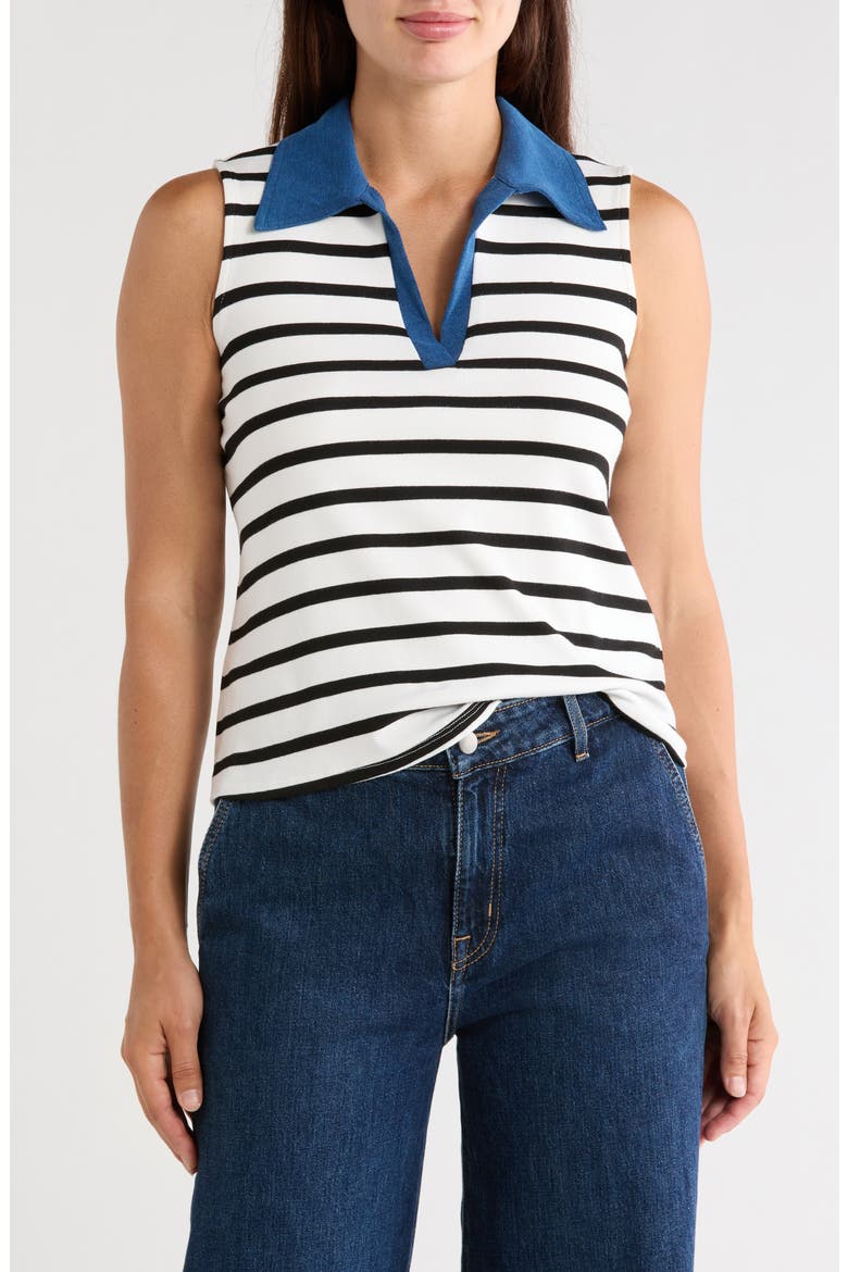 Contrast Collar Stripe Vest, Main, color, BONE/ BLACK MEDIUM WASH