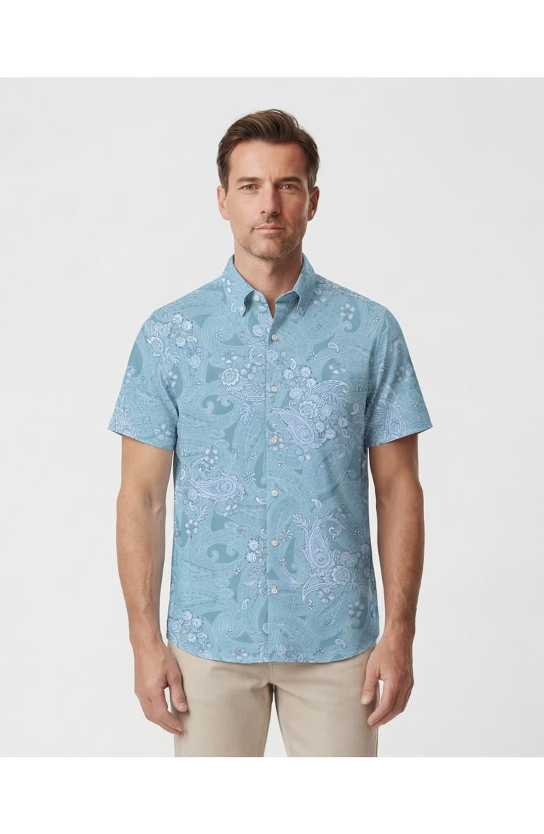 Lords of Harlech Paisley Explosion Mens Knit Shirt, Main, color, Paisley Explosion Teal