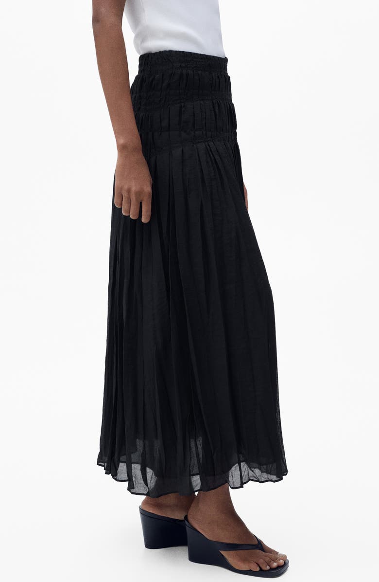 MANGO Pleated Midi Skirt, Alternate, color, Black