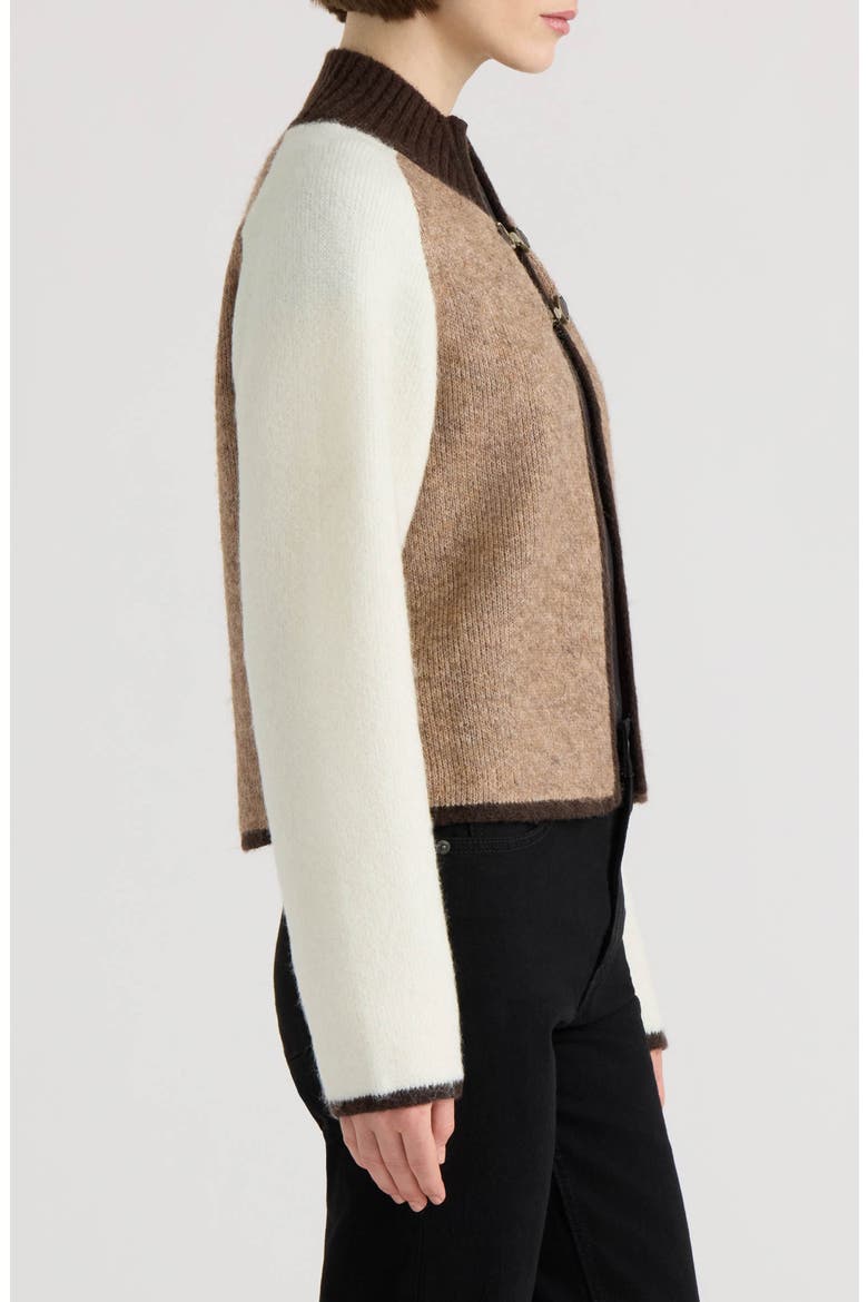 Snaffle Buckle Mock Neck Cardigan, Alternate, color, BRITISH TAN/ GROUND COFFEE