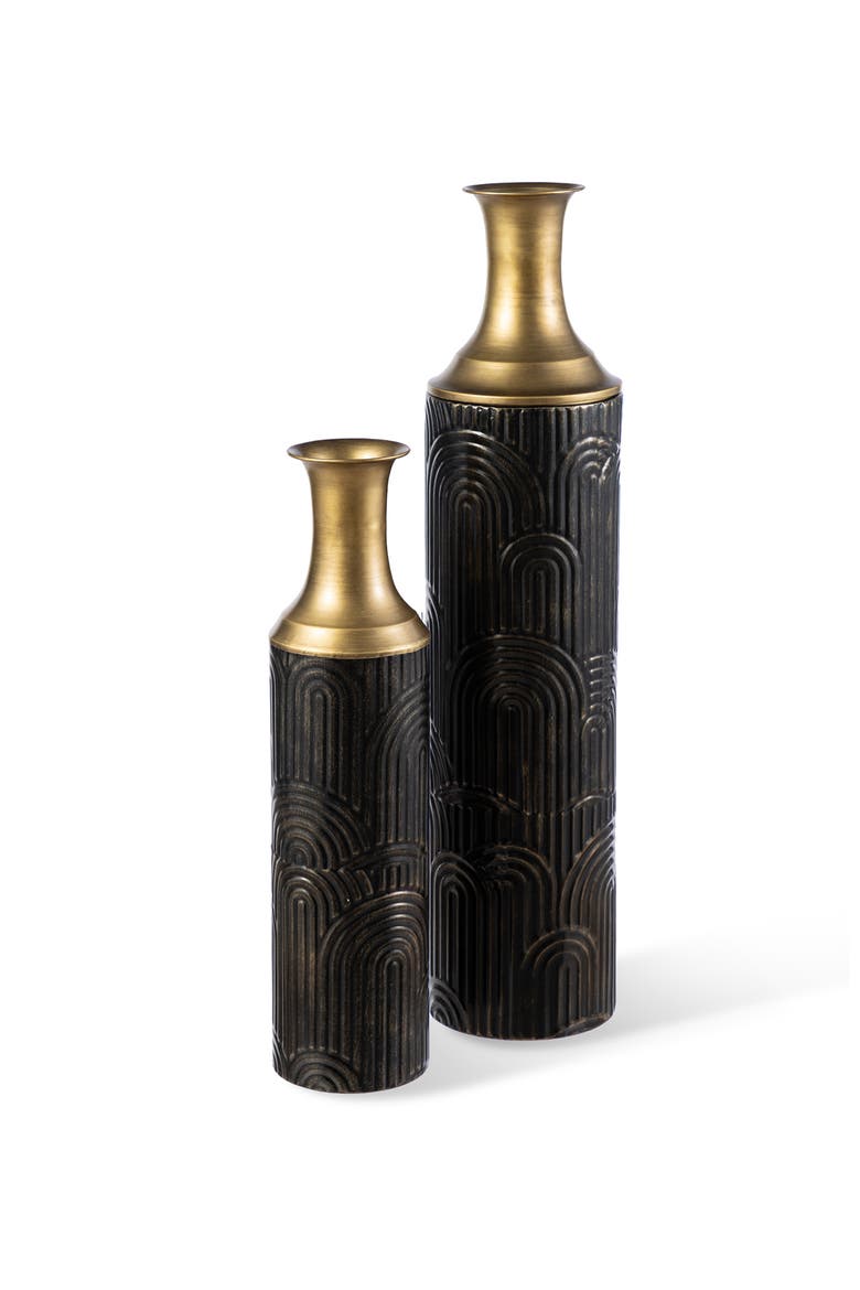 Set of 2 Modern Metal Floor Vases, Alternate, color, Black