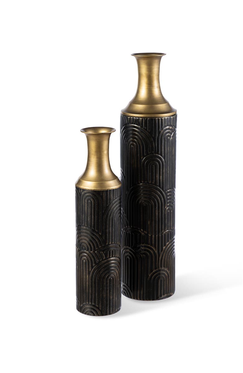 Glitzhome Set of 2 Modern Metal Floor Vases, Alternate, color, Black