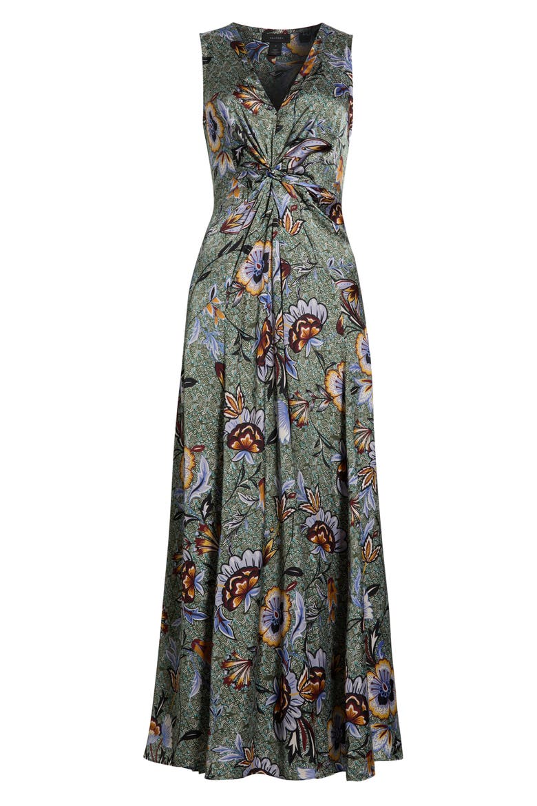 Knot Front Floral Print Sleeveless Dress, Alternate, color, GRAY VIOLET/ GREEN