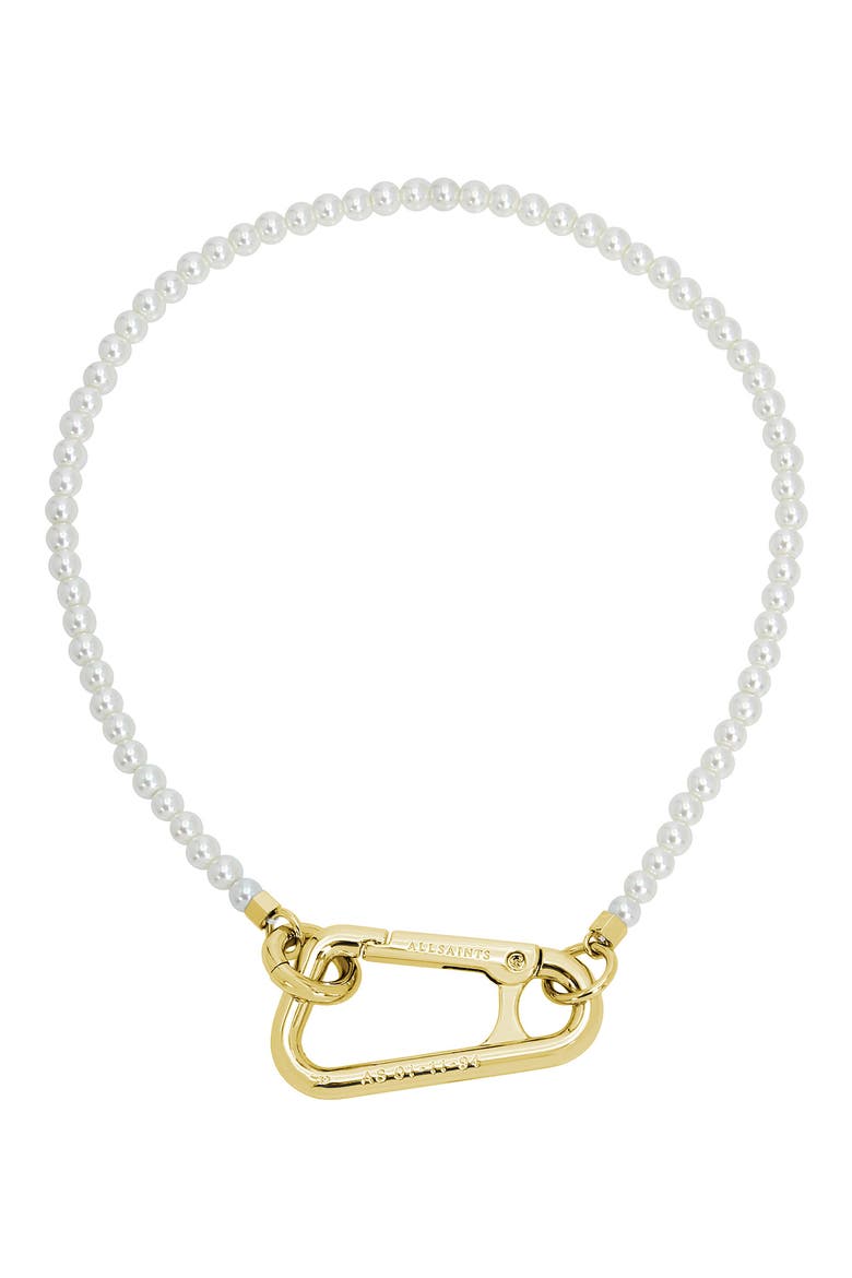 Imitation Pearl Carabiner Collar Necklace, Main, color, GOLD