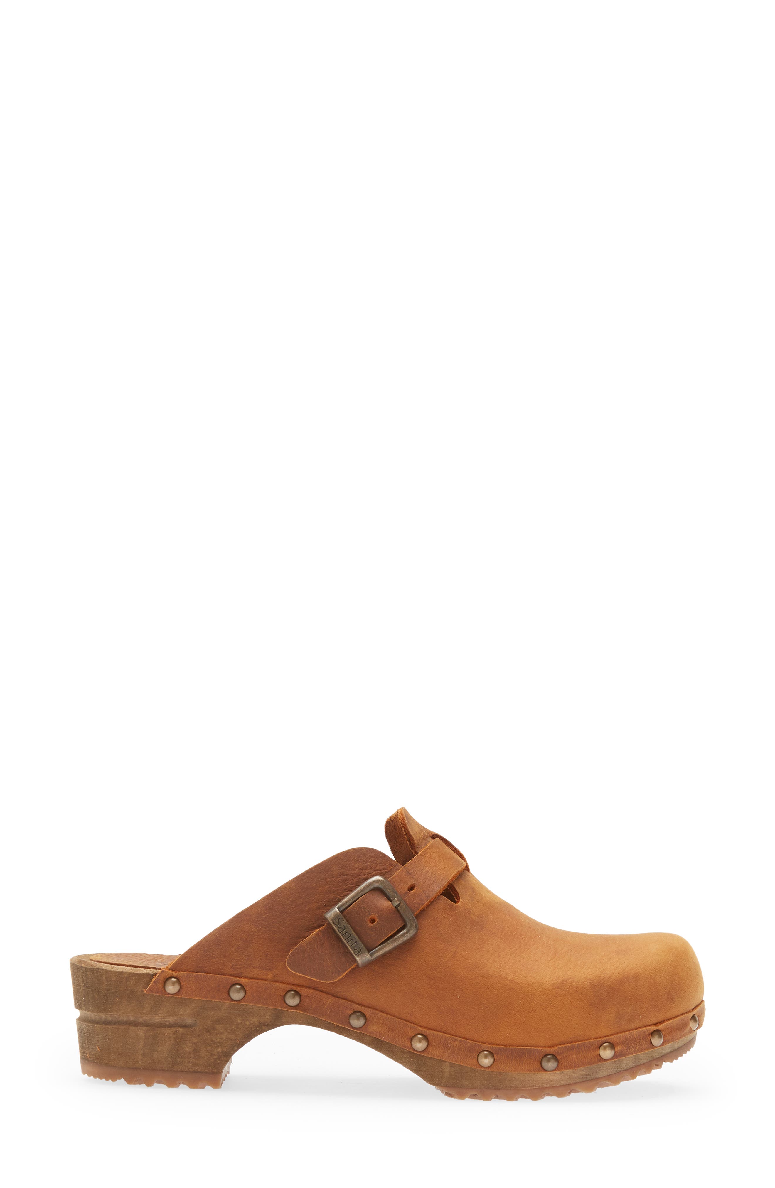 Kristel Stud Leather Clog, Alternate, color, CHESTNUT