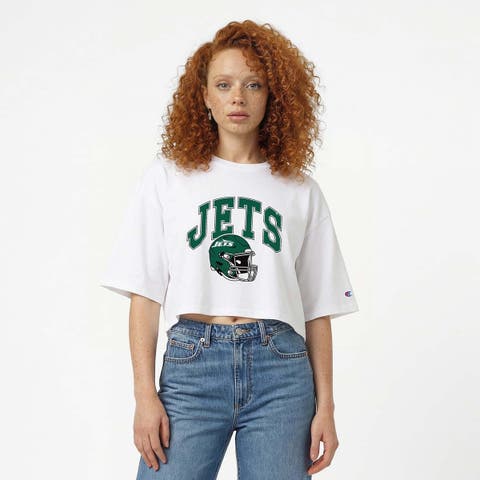 Women's Champion White New York Jets Boyfriend Cropped T-Shirt