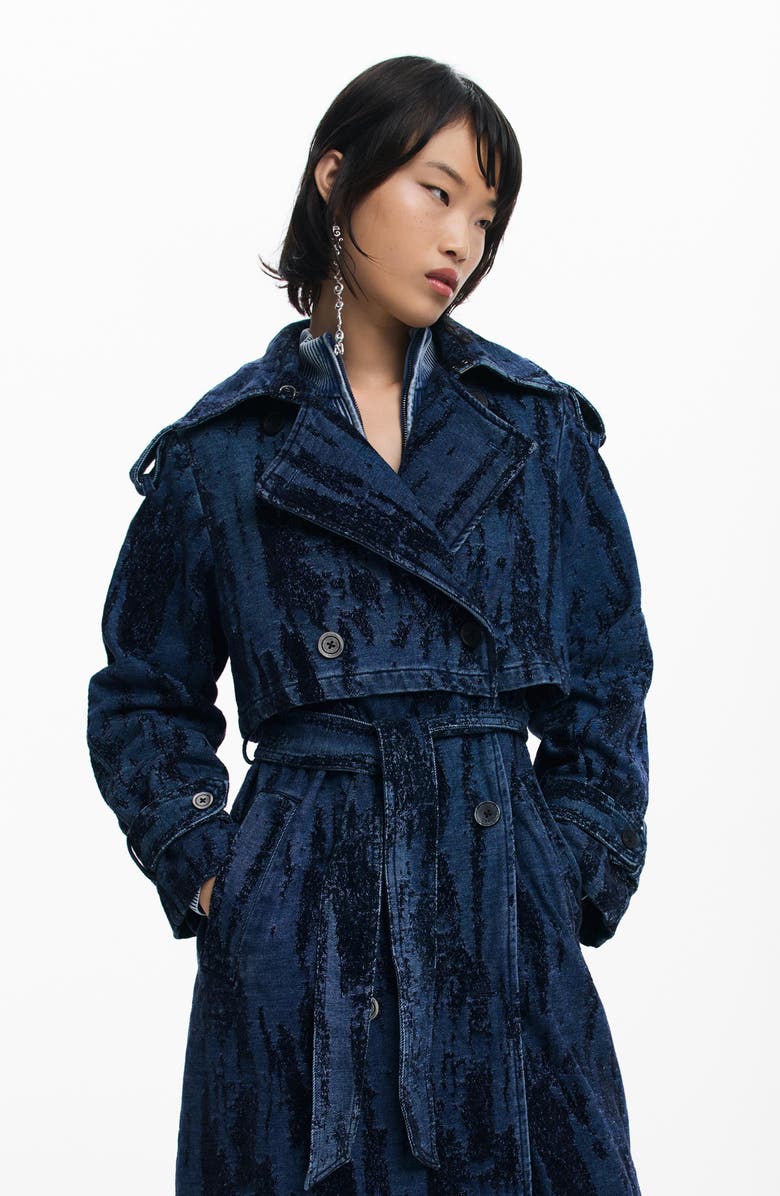 Desigual Dégradé Denim Trench Coat, Alternate, color, Dark Blue