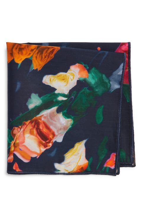 Navy & Fuchsia Floral Cotton Pocket Square