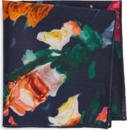 CLIFTON WILSON Navy & Fuchsia Floral Cotton Pocket Square