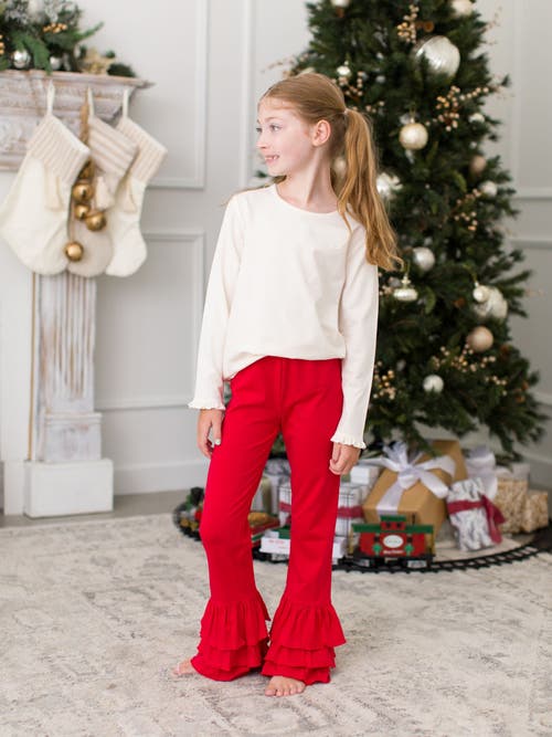 Shop Rufflebutts Girls Ruffle Flare Pants In Red