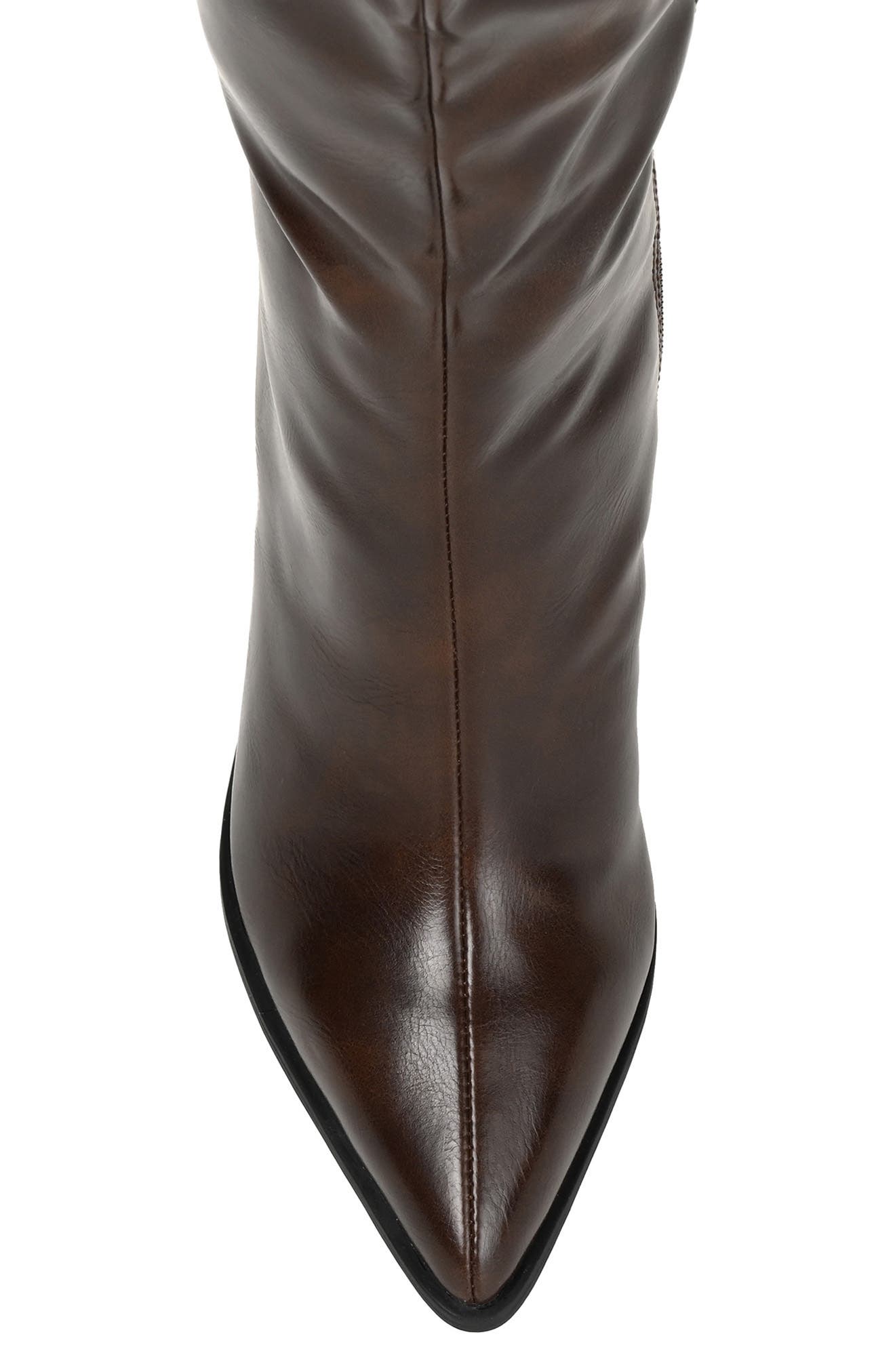 Journee Collection Daria Whipstitch Tall Vegan Leather Western Boot, Alternate, color, Brown