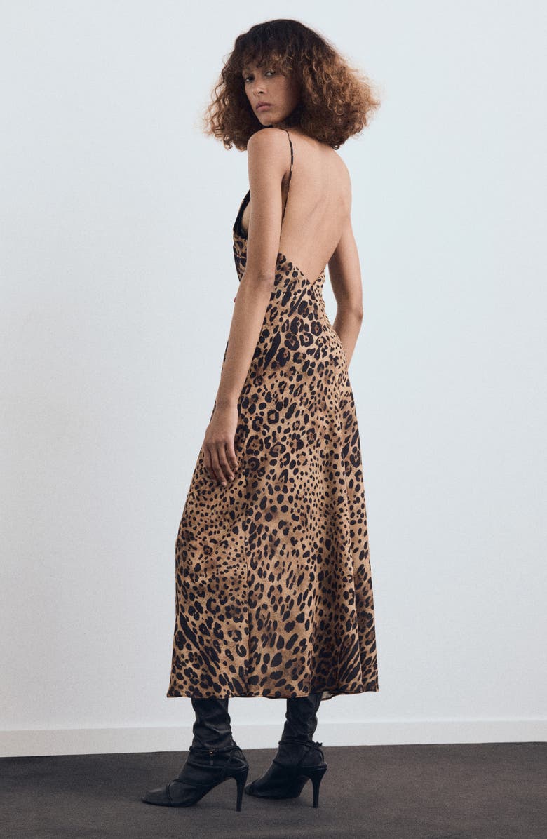 MANGO Leopard Print Maxi Slipdress, Alternate, color, Brown
