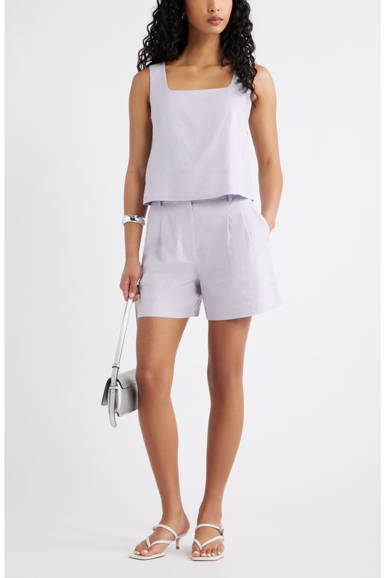 Everyday Pleated Linen Blend Shorts, Alternate, color, PURPLE EVENING