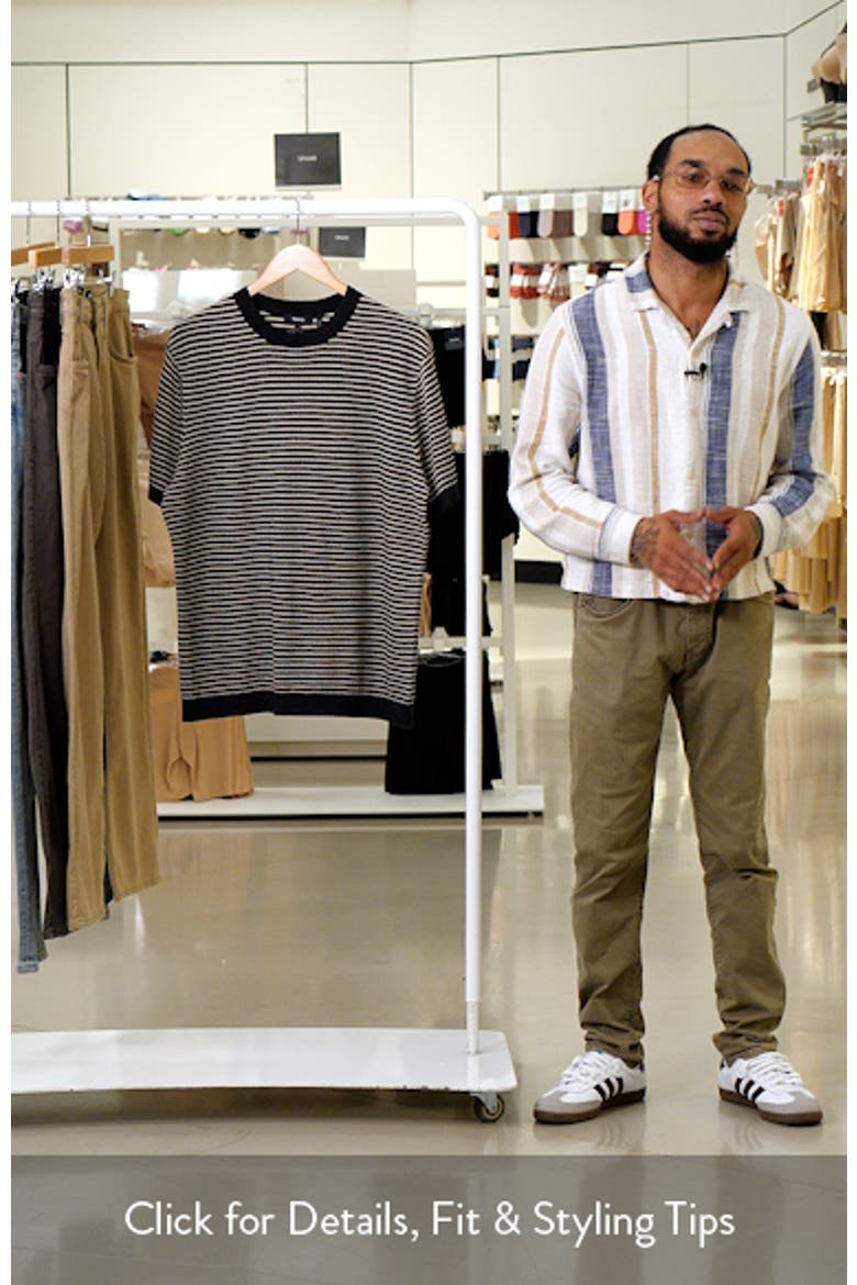 Stripe Short Sleeve Linen & Cotton Blend Crewneck Sweater video